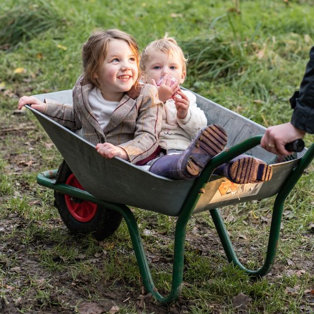 wheelbarrow and kids